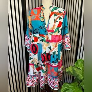 Colorful Geometric Print Dress Sz M